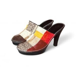 Vintage Y2K Coach Patchwork Leather Heeled Clogs Women’s US 7 Boho Made In Italy